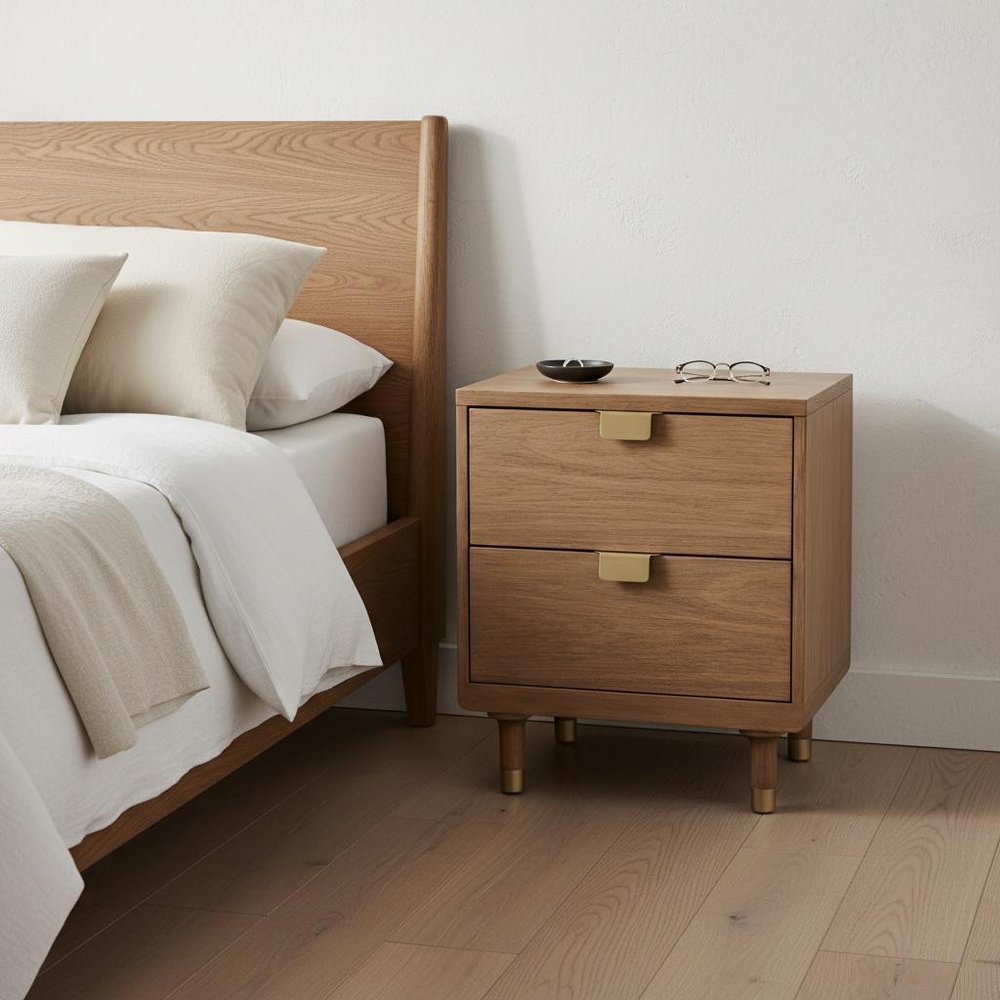 25" Solid Wood and Wood Two Drawer Nightstand
