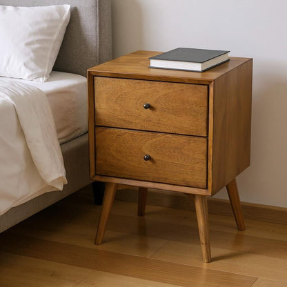 26" Solid Wood and Wood Two Drawer Nightstand