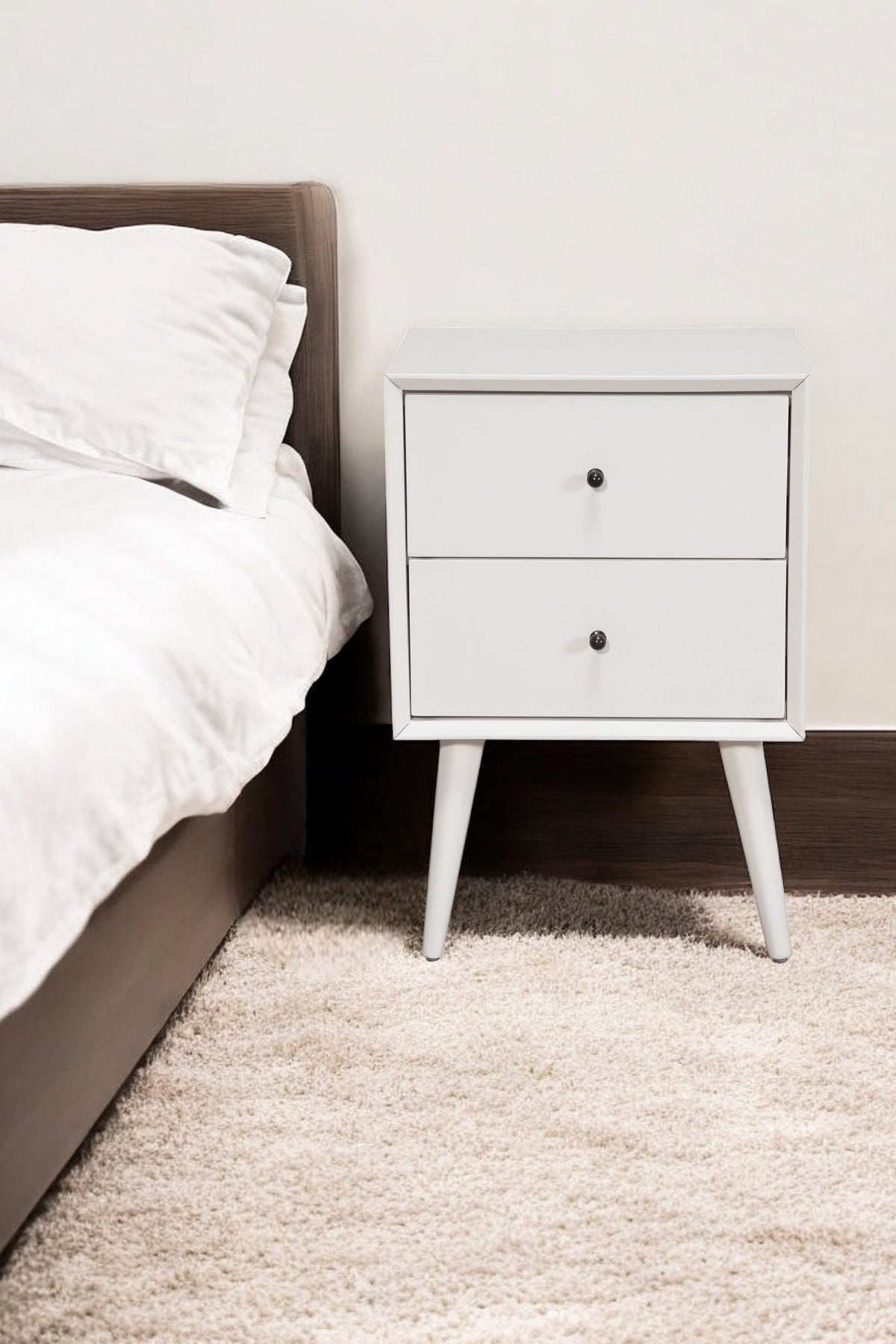 26" Solid Wood and Wood Two Drawer Nightstand