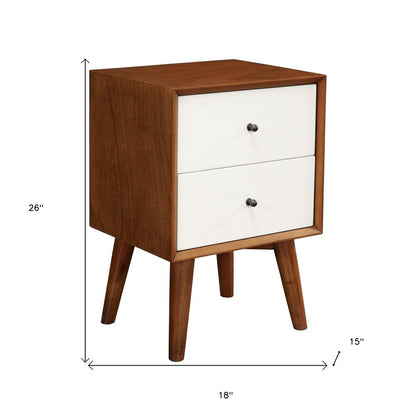 26" Solid Wood and Wood Two Drawer Nightstand