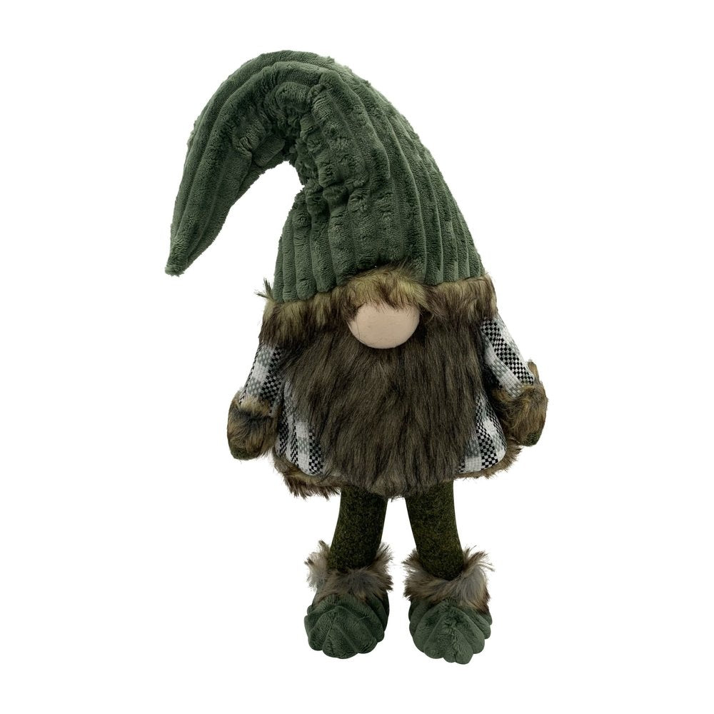 30" Dark Green Fabric Christmas Standing Gnome Tabletop Sculpture
