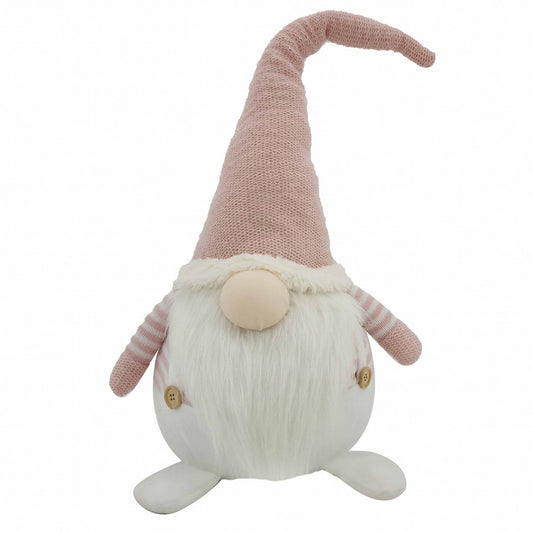 29" Pink And White Fabric Christmas Standing Gnome Tabletop Sculpture