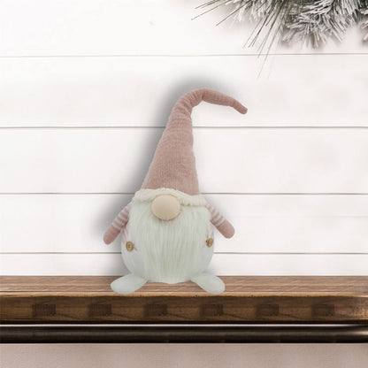 29" Pink And White Fabric Christmas Standing Gnome Tabletop Sculpture