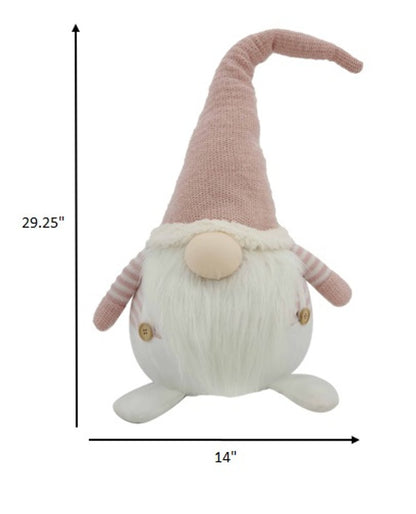 29" Pink And White Fabric Christmas Standing Gnome Tabletop Sculpture