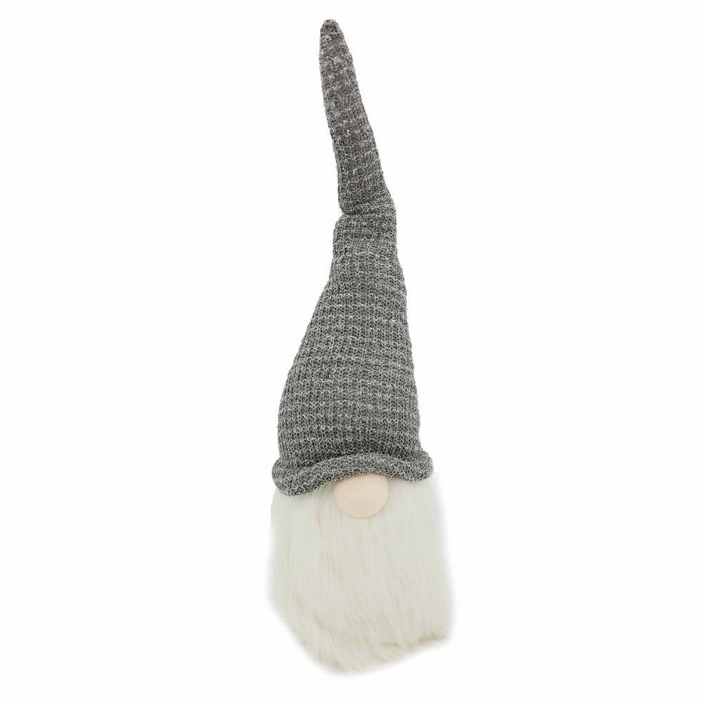 28" Gray Fabric Christmas Standing Gnome Tabletop Sculpture