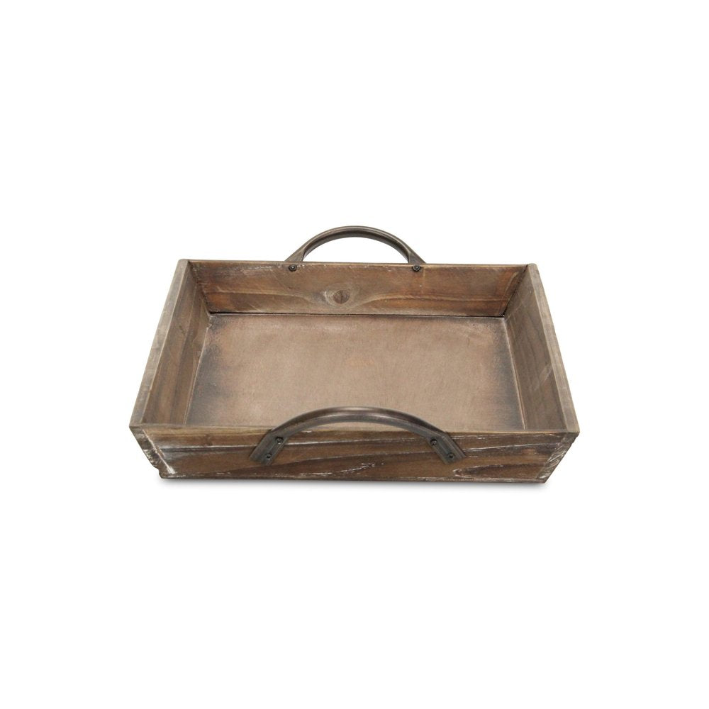 19" Brown Wood Handmade Serving Tray With Handles