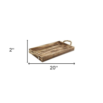 20" Brown Distressed Wood Handmade Serving Tray With Rope Handles