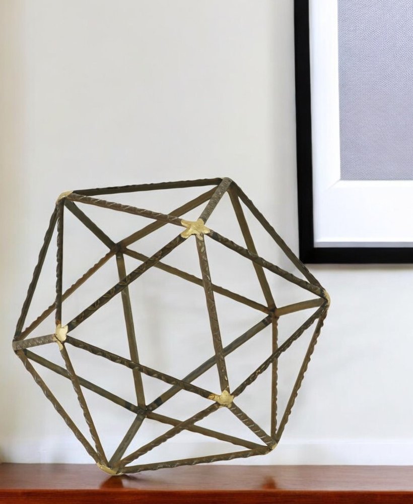 8" Brown and Gold Metal Hand Painted Geometric Orb Tabletop Sculpture