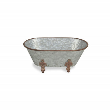 5" Gray Metal Hand Painted Decorative Tub Tabletop Sculpture