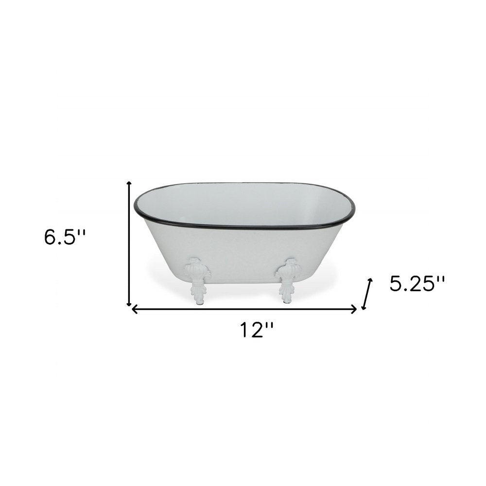 5" White Metal Hand Painted Decorative Tub Tabletop Sculpture