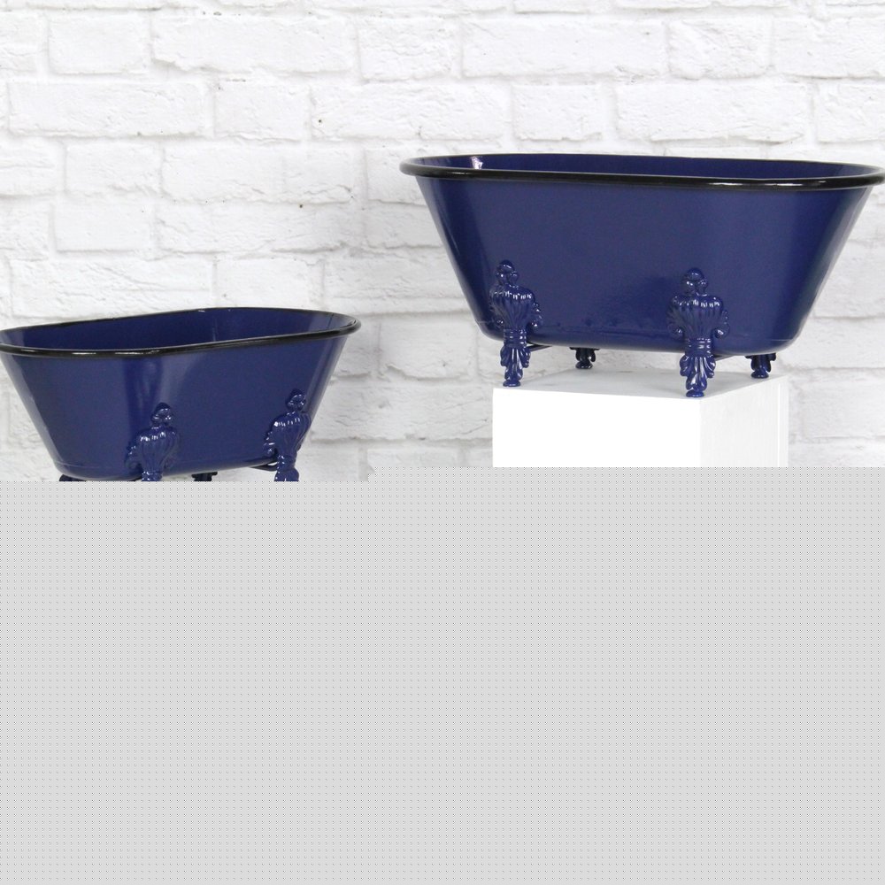 3" Blue Metal Hand Painted Decorative Tub Tabletop Sculpture