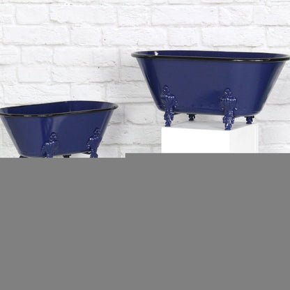 3" Blue Metal Hand Painted Decorative Tub Tabletop Sculpture