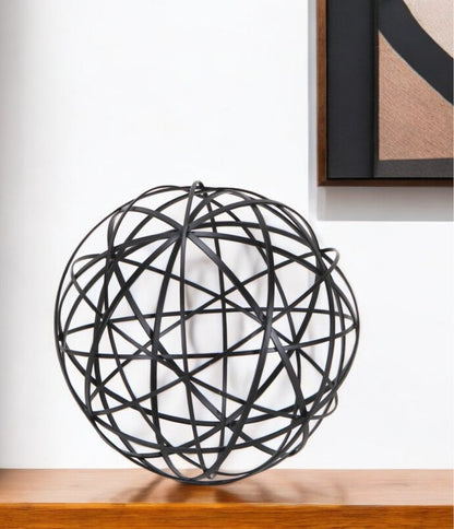 8" Black Solid Wood Hand Painted Tabletop Sculpture