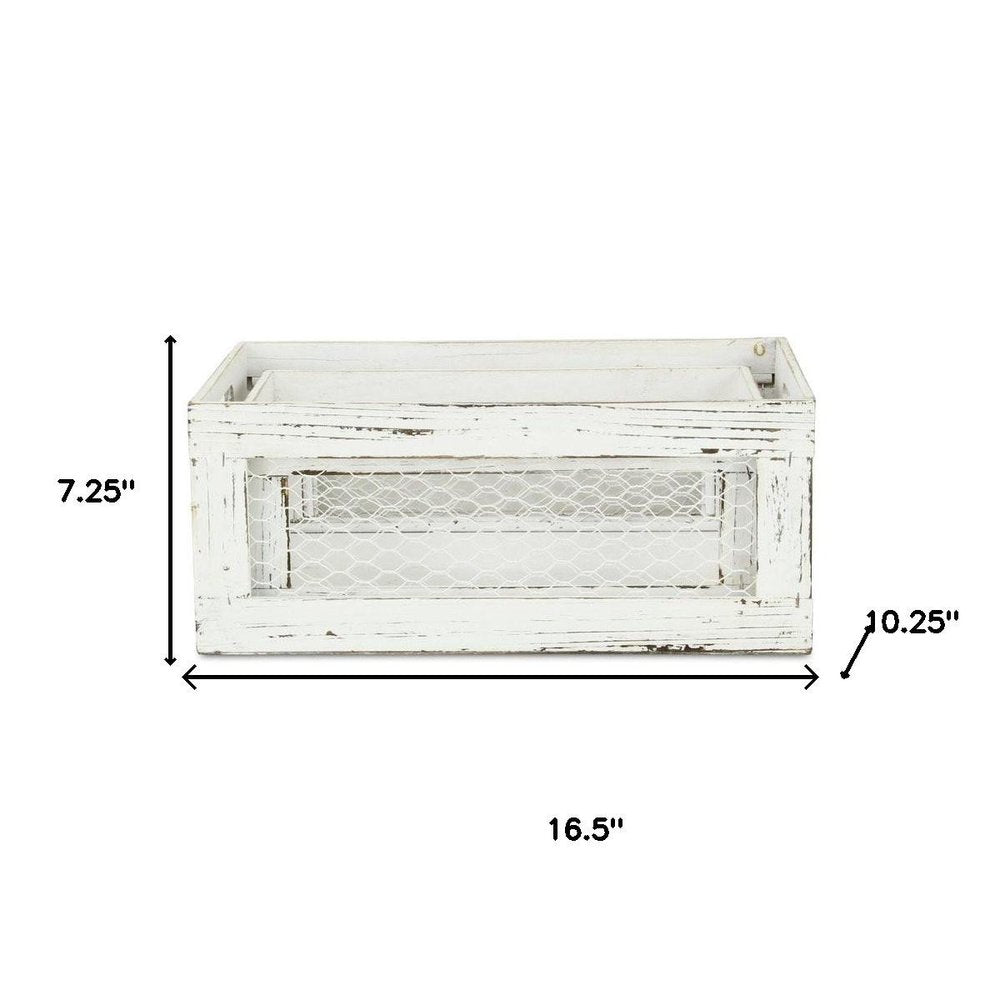 Set of Two White Solid Wood Crate