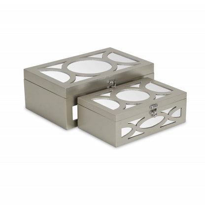 Set of Two Champagne Mirrored Glass And Wood Box With Lid