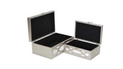 Set of Two Champagne Mirrored Glass And Wood Box With Lid