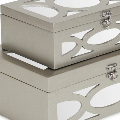 Set of Two Champagne Mirrored Glass And Wood Box With Lid