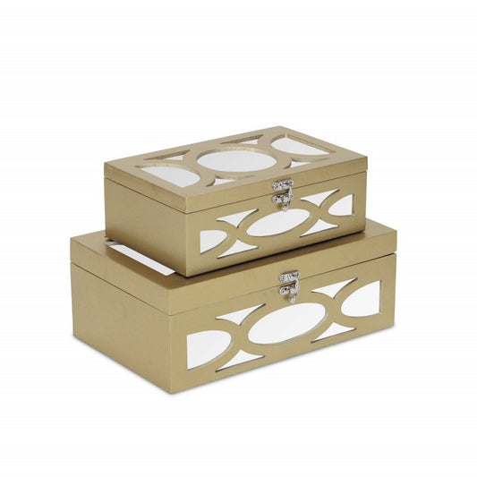 Set of Two Gold Wood Desk Organizer