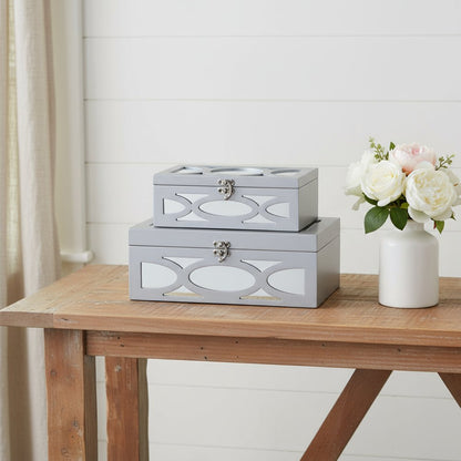 Set of Two Silver Mirrored Glass And Wood Box With Lid