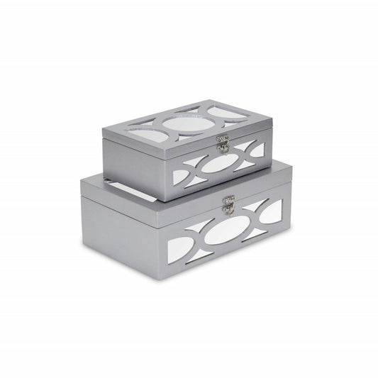 Set of Two Silver Mirrored Glass And Wood Box With Lid