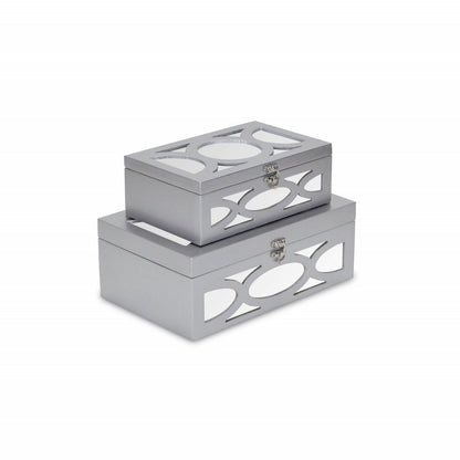 Set of Two Silver Mirrored Glass And Wood Box With Lid