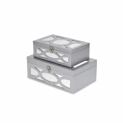 Set of Two Silver Mirrored Glass And Wood Box With Lid