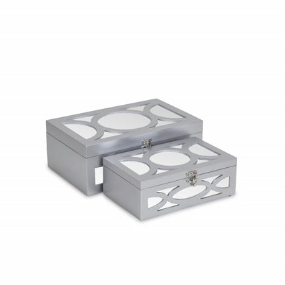 Set of Two Silver Mirrored Glass And Wood Box With Lid
