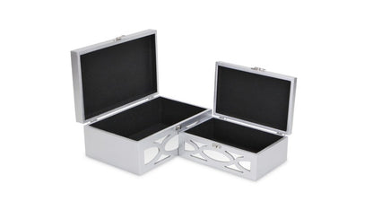 Set of Two Silver Mirrored Glass And Wood Box With Lid
