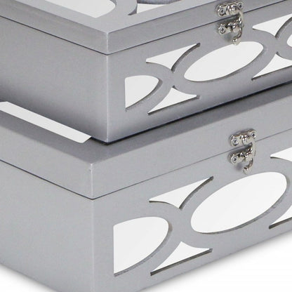 Set of Two Silver Mirrored Glass And Wood Box With Lid