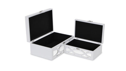 Set of Two White Mirrored Glass And Wood Box With Lid