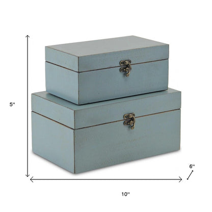 Set of Two Blue Wood Box With Lid