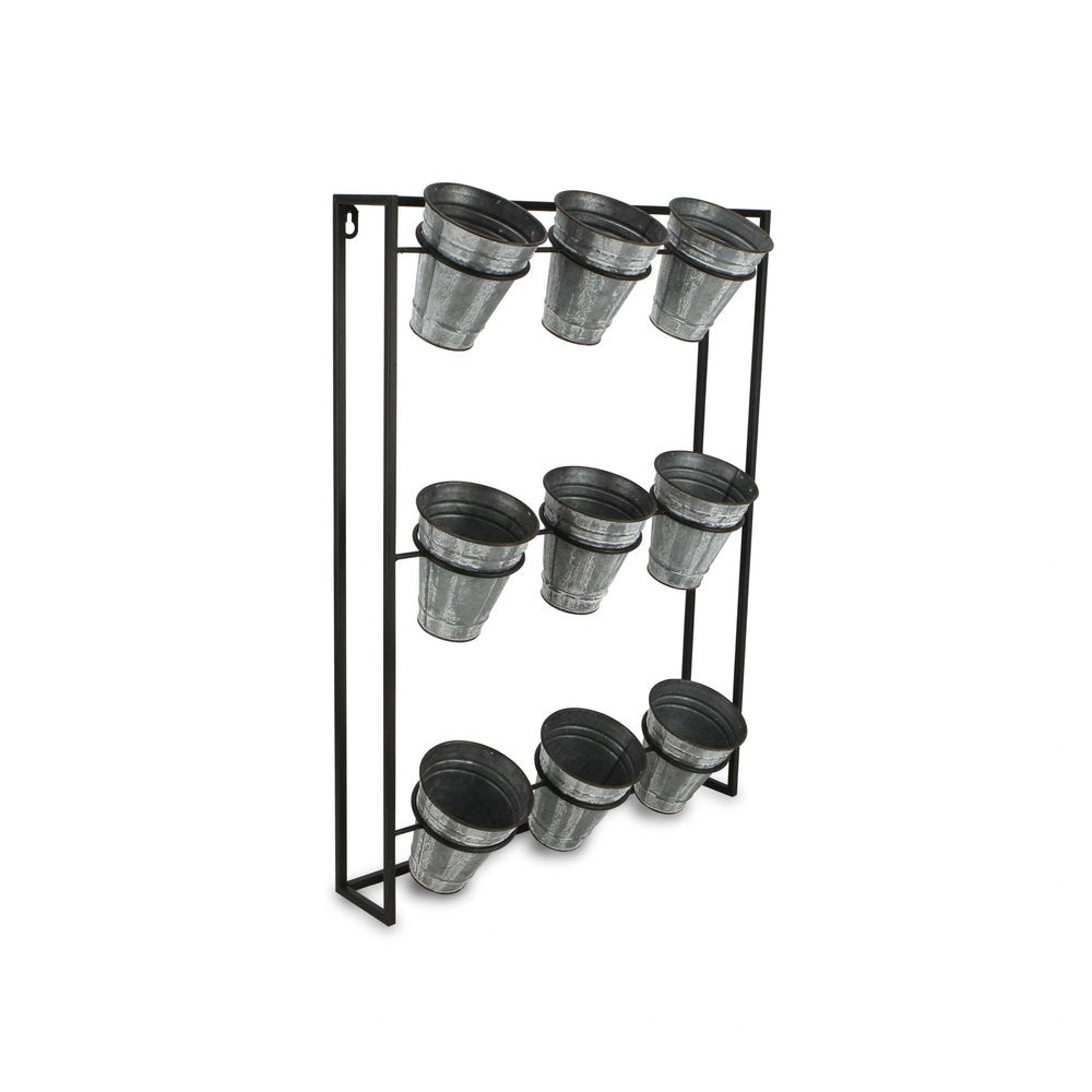 24" X 18" Black And Silver Metal Rectangular Wall Planter