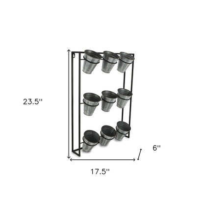 24" X 18" Black And Silver Metal Rectangular Wall Planter