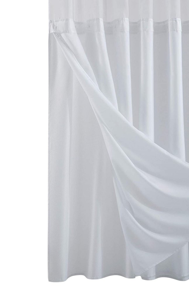 White Sheer and Grid Shower Curtain and Liner Set