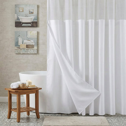 White Sheer and Grid Shower Curtain and Liner Set