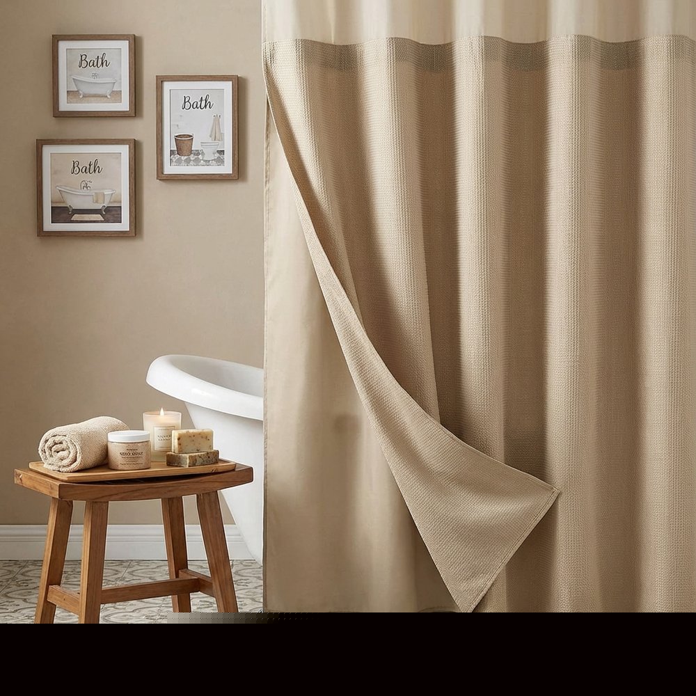 Mocha Sheer and Grid Shower Curtain and Liner Set