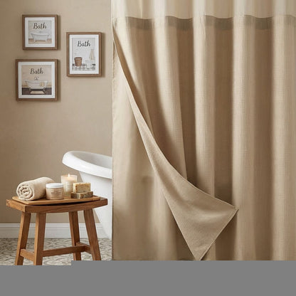 Mocha Sheer and Grid Shower Curtain and Liner Set