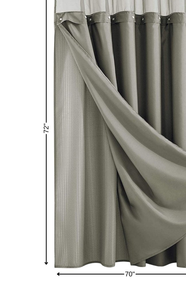 Gray Sheer and Grid Shower Curtain and Liner Set