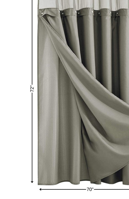 Gray Sheer and Grid Shower Curtain and Liner Set