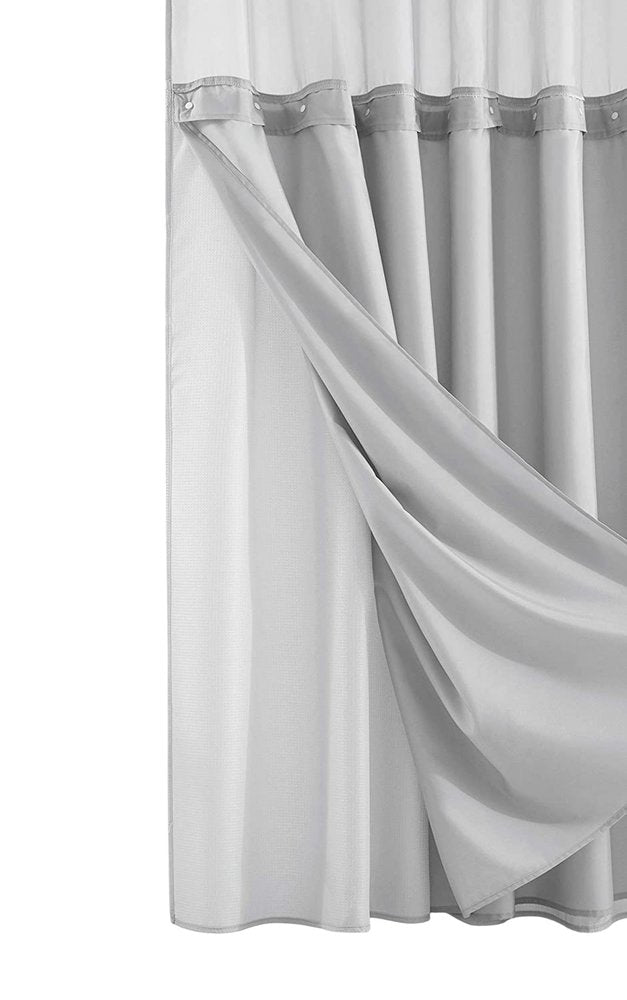 Silver Modern Grid Shower Curtain and Liner Set