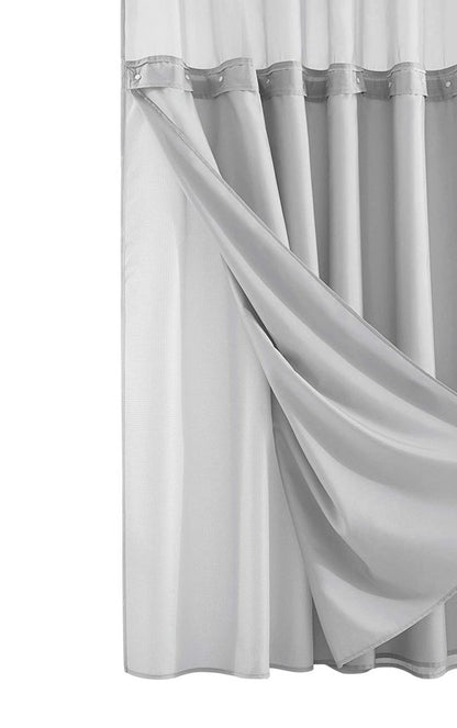 Silver Modern Grid Shower Curtain and Liner Set