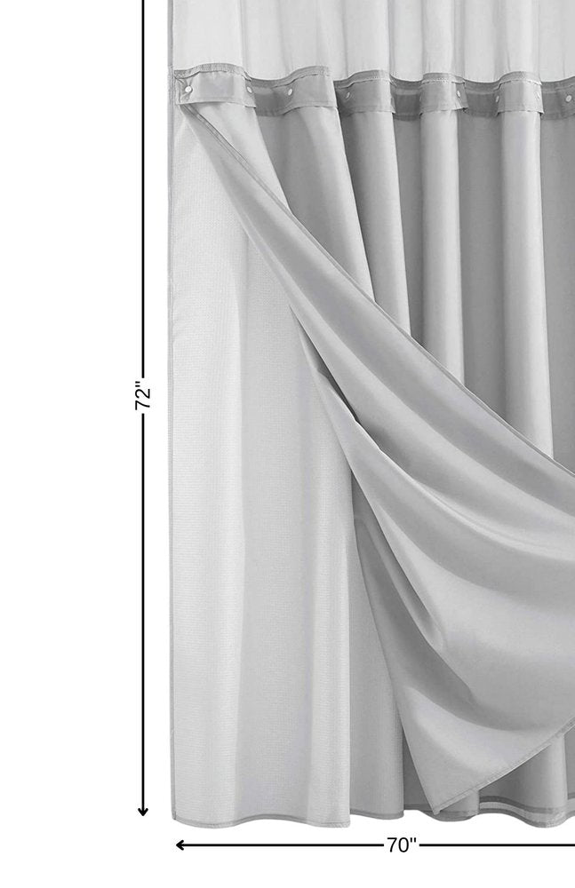 Silver Modern Grid Shower Curtain and Liner Set