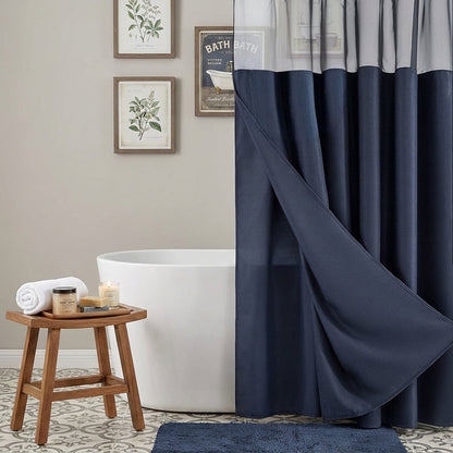 Navy Modern Grid Shower Curtain and Liner Set