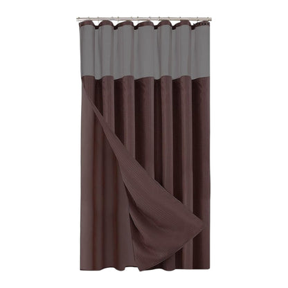 Brown Modern Grid Shower Curtain and Liner Set