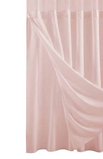 Blush Sheer and Grid Shower Curtain and Liner Set