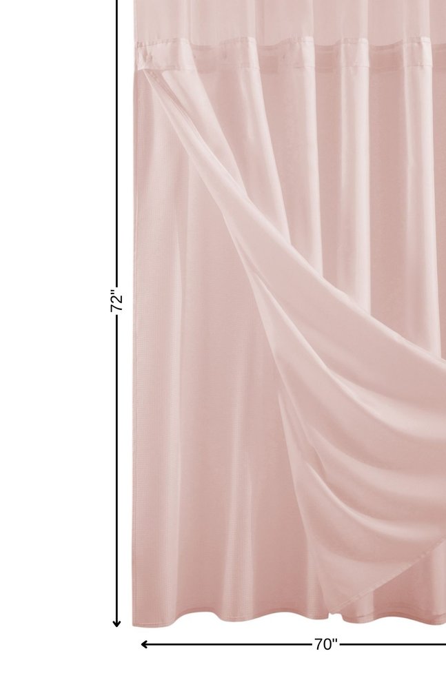 Blush Sheer and Grid Shower Curtain and Liner Set