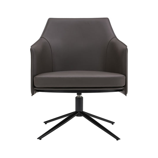 26" Gray and Black Faux Leather Swivel Lounge Chair