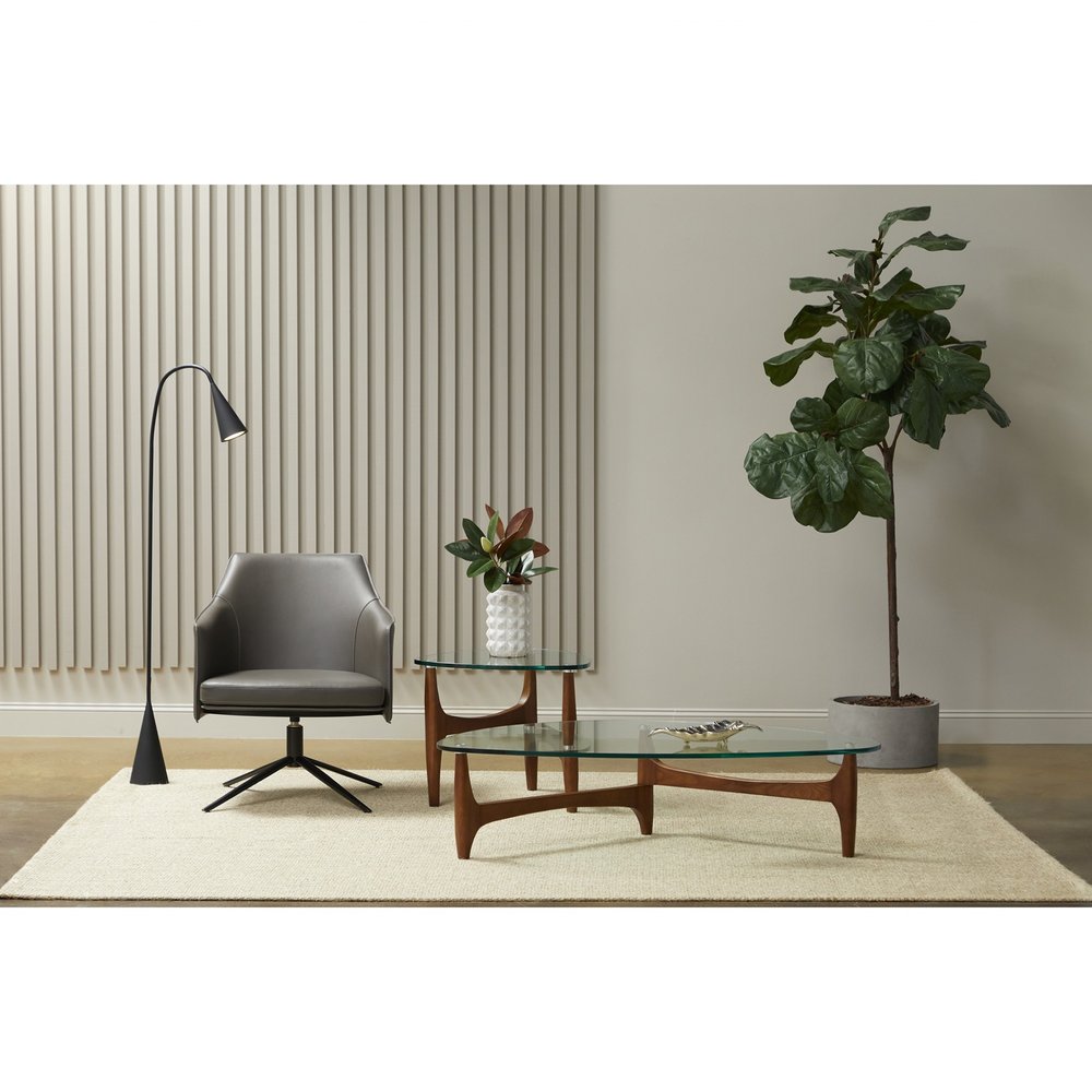 26" Gray and Black Faux Leather Swivel Lounge Chair