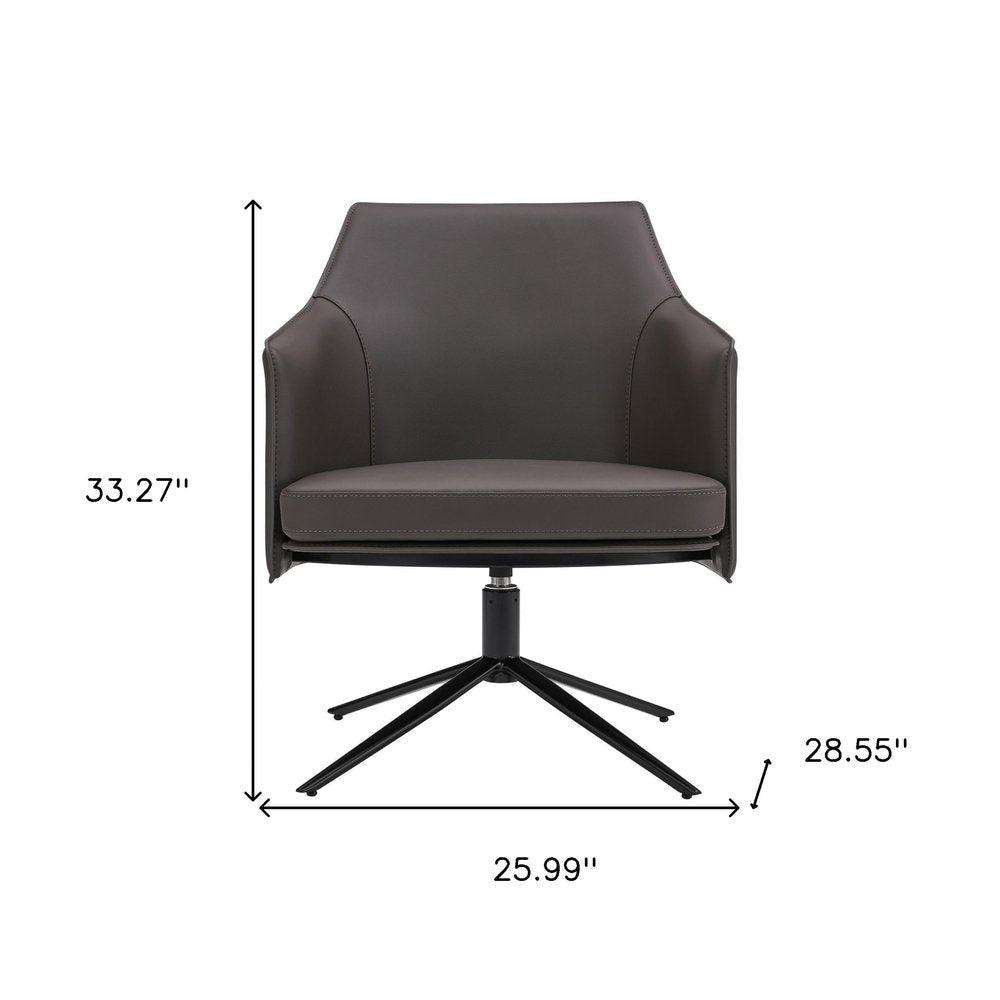 26" Gray and Black Faux Leather Swivel Lounge Chair