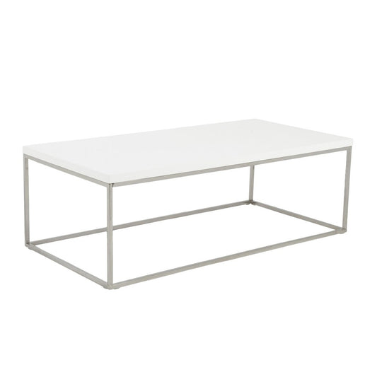 47" White and Silver Wood And Metal Frame Coffee Table